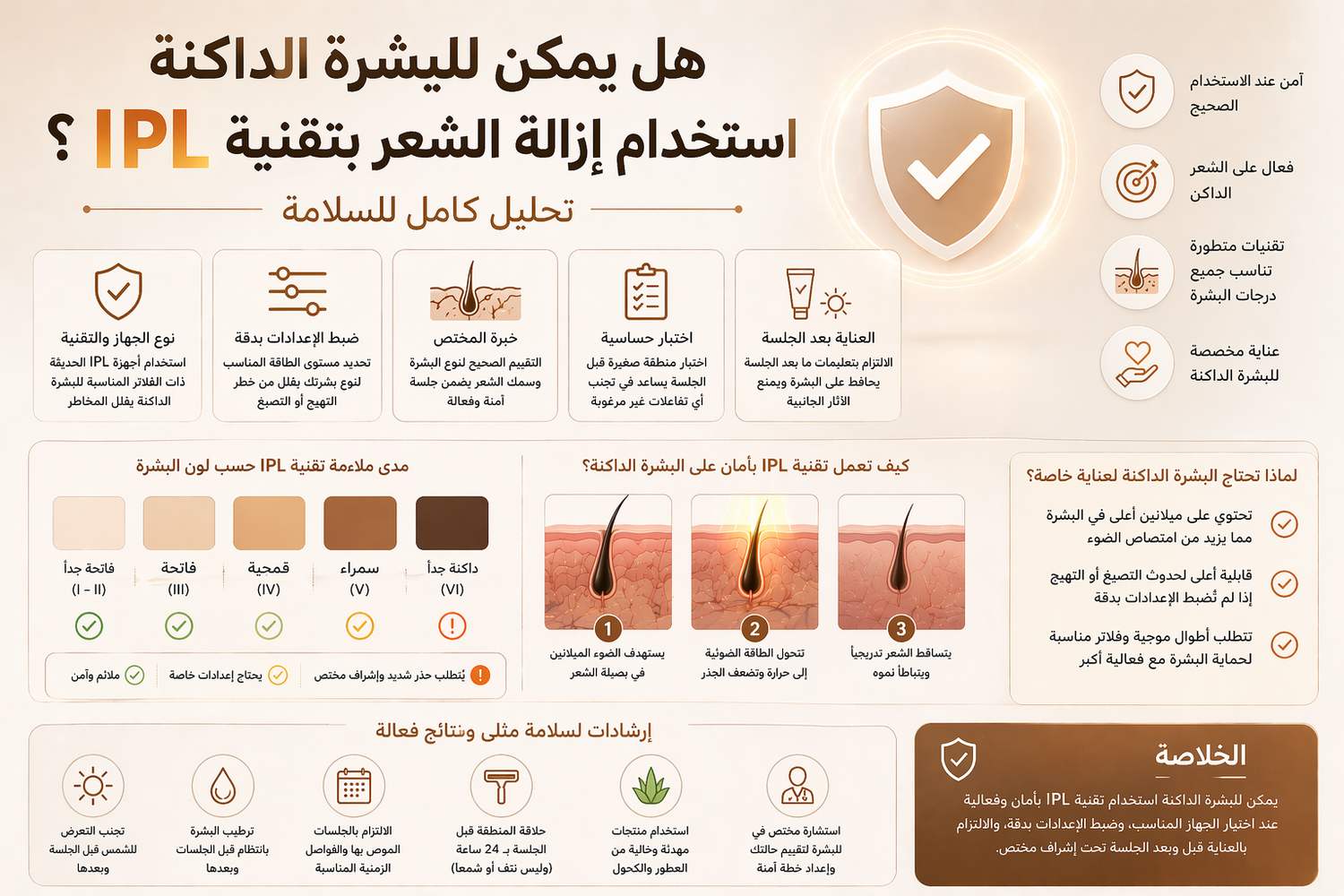 هل يمكن للبشرة الداكنة استخدام إزالة الشعر بتقنية IPL؟ تحليل كامل للسلامة