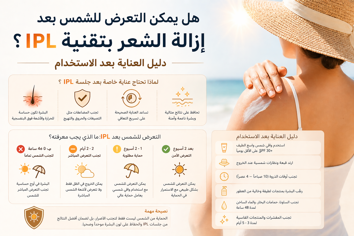 هل يمكن التعرض للشمس بعد إزالة الشعر بتقنية IPL؟ دليل العناية بعد الاستخدام 