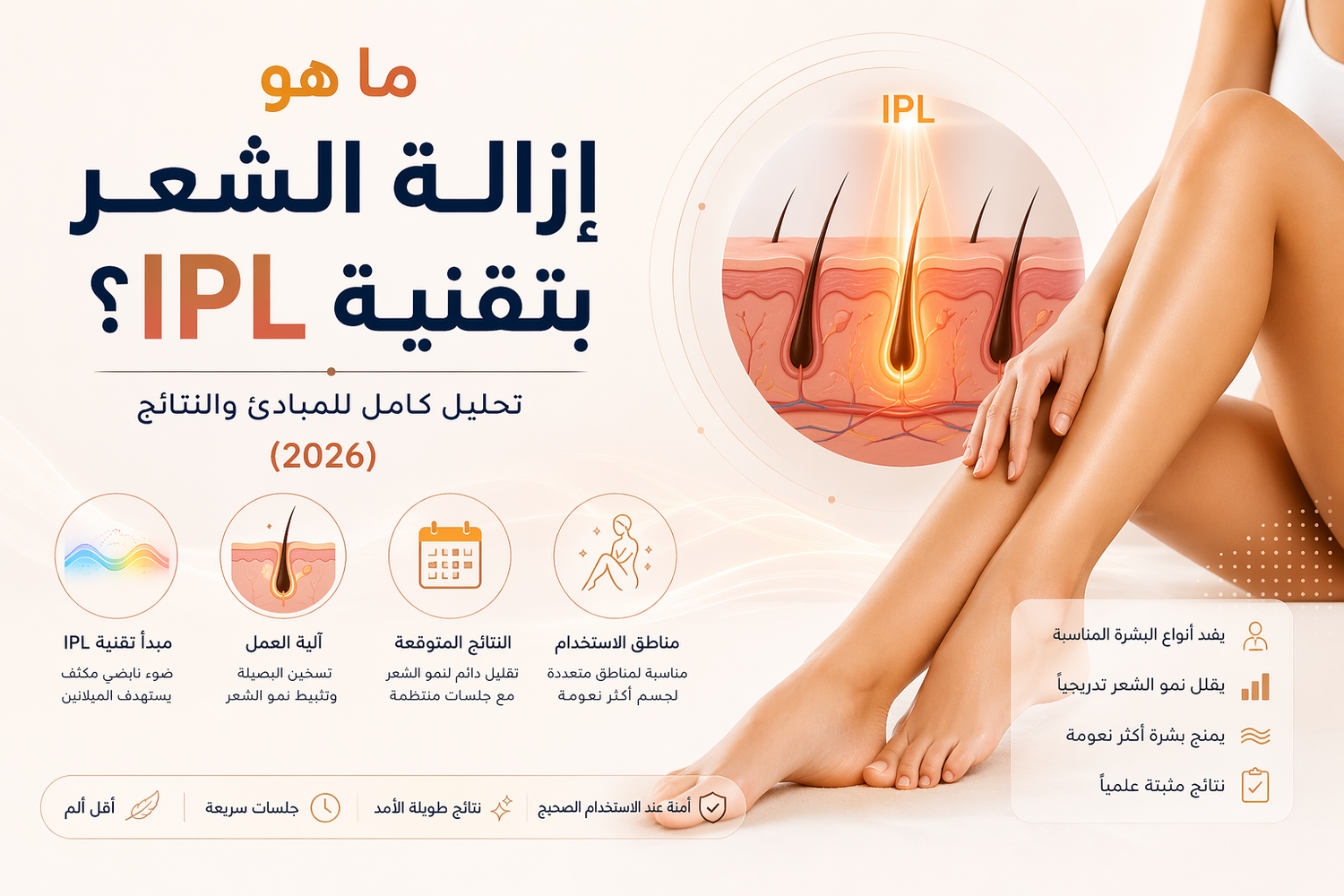 ما هو إزالة الشعر بتقنية IPL؟ تحليل كامل للمبادئ والنتائج (2026)