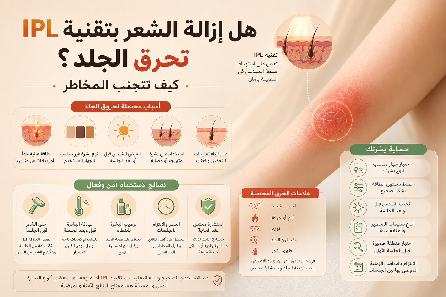 هل إزالة الشعر بتقنية IPL تحرق الجلد؟ كيف تتجنب المخاطر